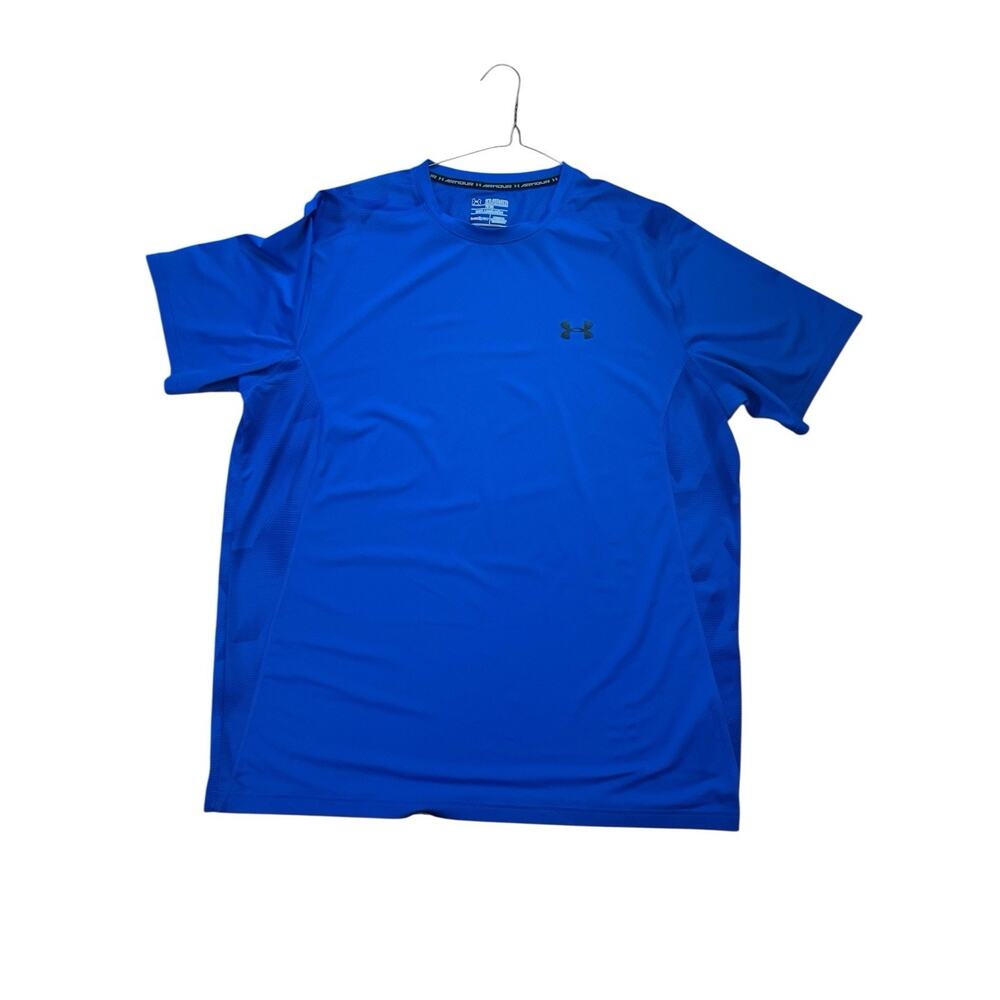 Men's Blue Short Sleeve Fitted UNDER ARMOUR Heat Gear Shirt Size 2XL